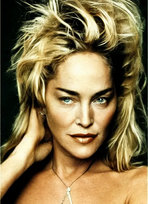 Prompt: Photo of a beautiful 20yo Sharon Stone in the style of Mario Testino, detailed, 82 mm sigma art