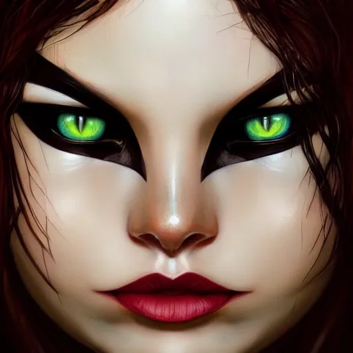 Image similar to Cat Woman, perfect deep eyes, portrait, fantasy, beautiful face, medieval, vivid colors, elegant, concept art, sharp focus, digital art, Hyper-realistic, 4K, Unreal Engine, Highly Detailed, HD, Dramatic Lighting by Brom, trending on Artstation