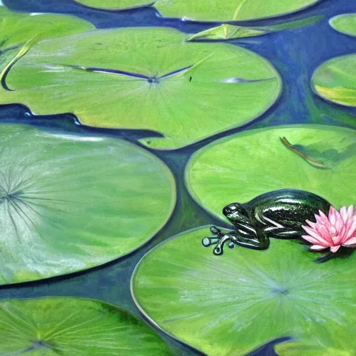 Image similar to !!! sticker!!! close - up of a frog in the water lilies, highly detailed, digital art, matte painting, sharp focus, matte painting, by isaac levitan, monet, asher brown durand,