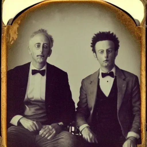 Image similar to tintype photo of “ rick and morty ” old time