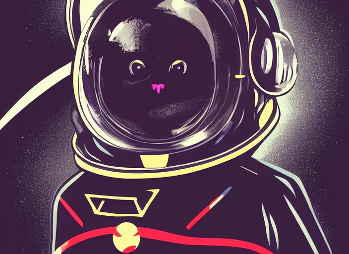 Prompt: dynamic, loud angry angry screaming anthropomorphic black cat astronaut raising his fist, sabocat cosmonaut in space, poster, highly detailed digital art, anarcho - syndicalism, cg society, artstation