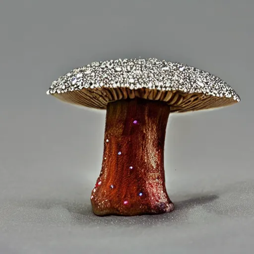 Prompt: a mushroom made of diamond crystals, sharp, Ridgid, shiny, sparkly, high detail