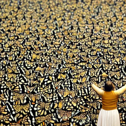 Prompt: a room that is filled with thousands of identical butterflies, liminal space