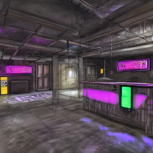 Prompt: a cyberpunk themed basement