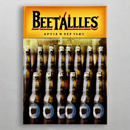 Image similar to beer bottle album art, cover art, still life, poster, the beatles