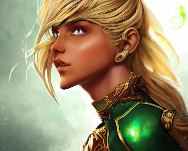 Image similar to A blonde emerald warrior, illustration, in the style of Fernando Juarez, epic, fantasy, intricate, elegant, amazing detail, digital painting, artstation, concept art, smooth, sharp focus, illustration