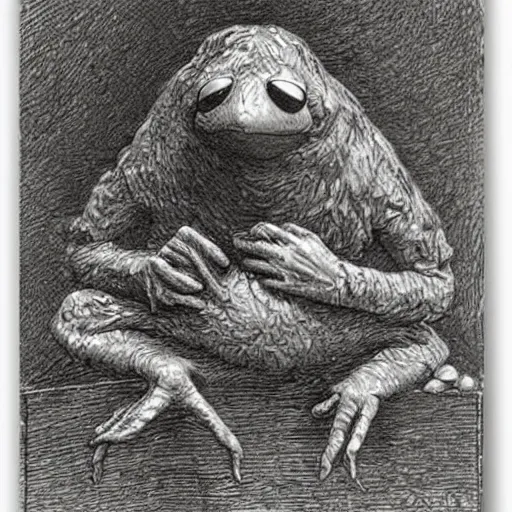 Image similar to Kermit the Frog by Gustave Doré