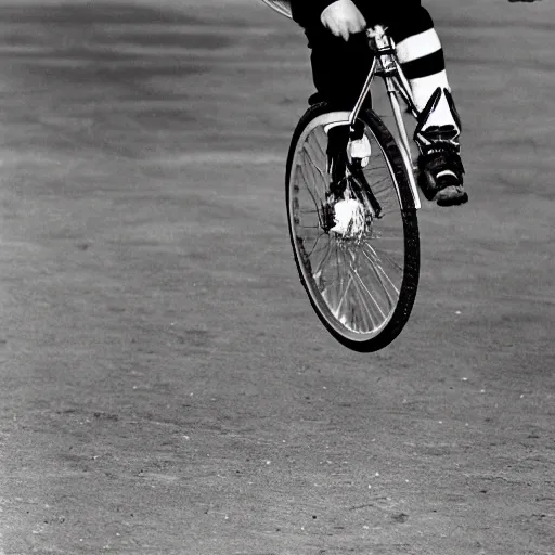 Prompt: george costanza riding a unicycle at x games magazine photo