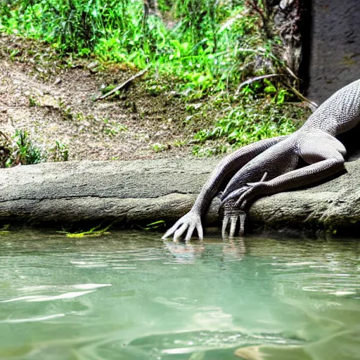 Image similar to lizard human sitting in water, photograph captured at oregon hotsprings