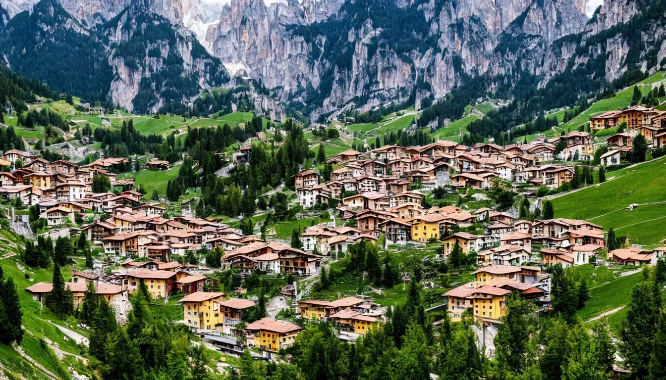 Image similar to an italian town in the dolomites mountains