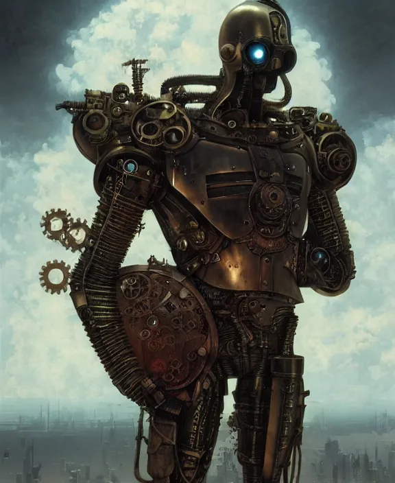 Prompt: steampunk armoured saitama from one punch man by hr giger and beksinski and stephan martiniere, trending on artstation, 4 k resolution, detailed, high quality, hq artwork