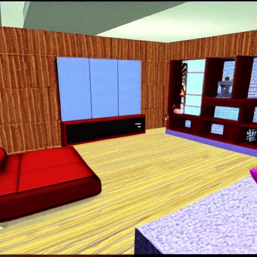 Image similar to a still of a modern living room, 1 9 9 6 super mario 6 4 graphics