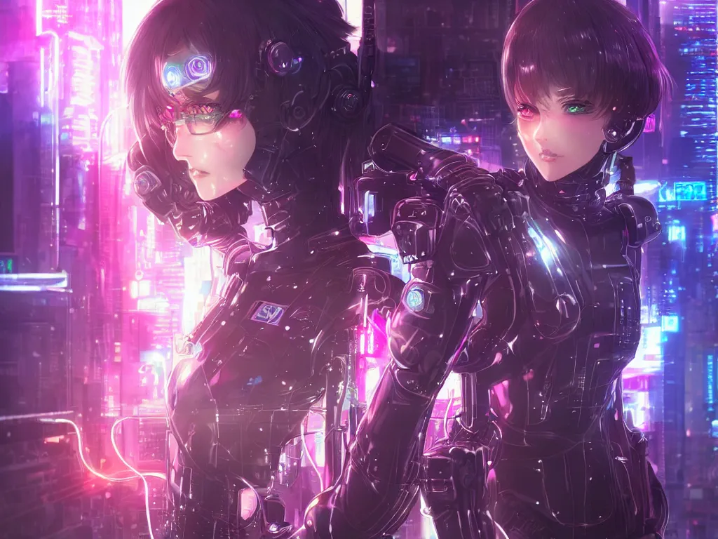 Prompt: portrait anime visual futuristic female cyber police, on cyberpunk neon light tokyo rooftop, ssci - fi and fantasy, intricate and very beautiful, human structure, concept art, sharp focus, anime by rossdraws and magali villeneuve and luxearte and liya nikorov, frostine engine