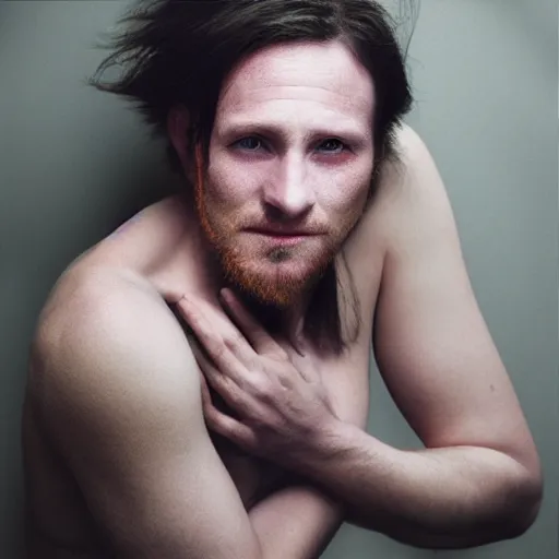 Image similar to portrait of eevee - human hybrid, by annie leibovitz, portrait of a man, studio lighting