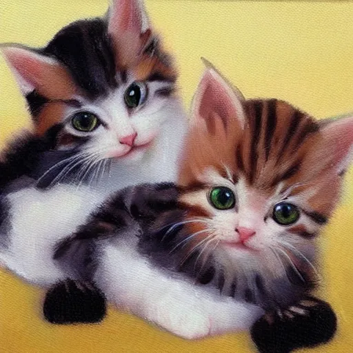 Image similar to cute kittens, oil on canvas, masterpiece!!!!!!!!!!!!!!!!