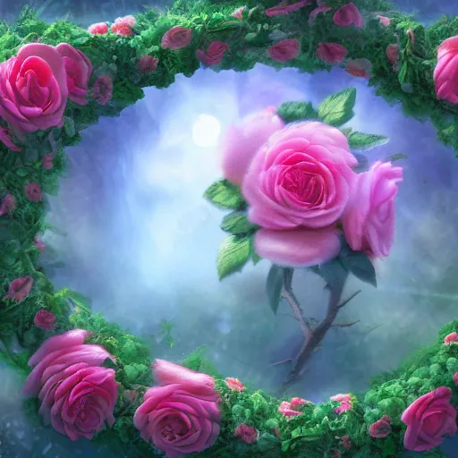 Prompt: the roses faded wreath in a dreamland, digital art, high quality, trending on artstation