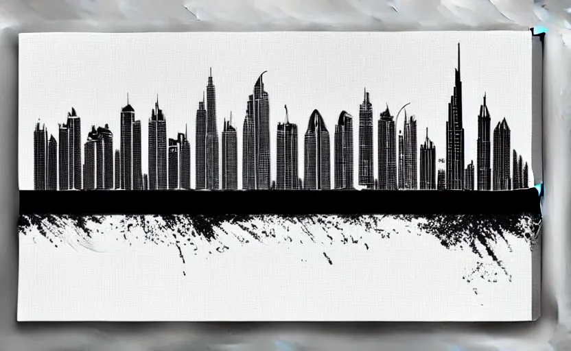 Image similar to minimalist outline drawing of dubai skyline on canvas