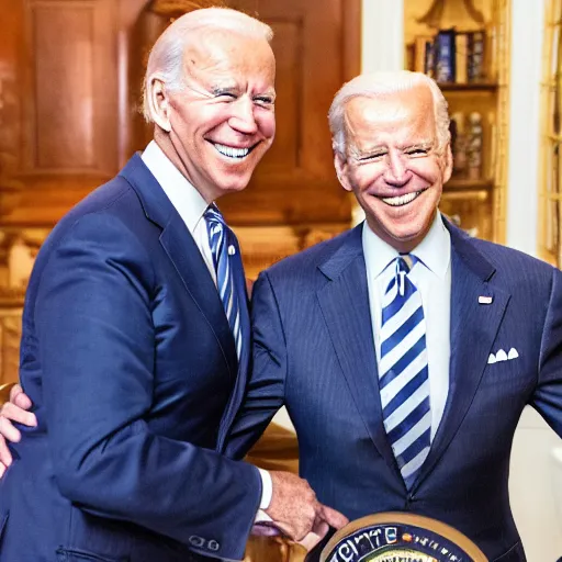 Image similar to A photo of joe biden teams up with a teenage joe biden, perfect faces, 50 mm, award winning photography