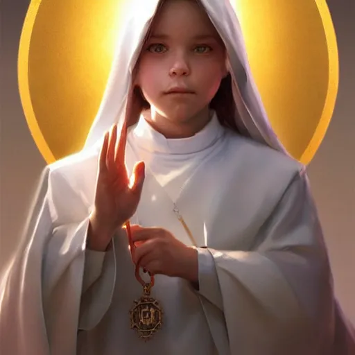 Image similar to portrait of a holy angelic pope little girl, heavenly rays, art by artgerm and greg rutkowski and sakimichan, trending on artstation