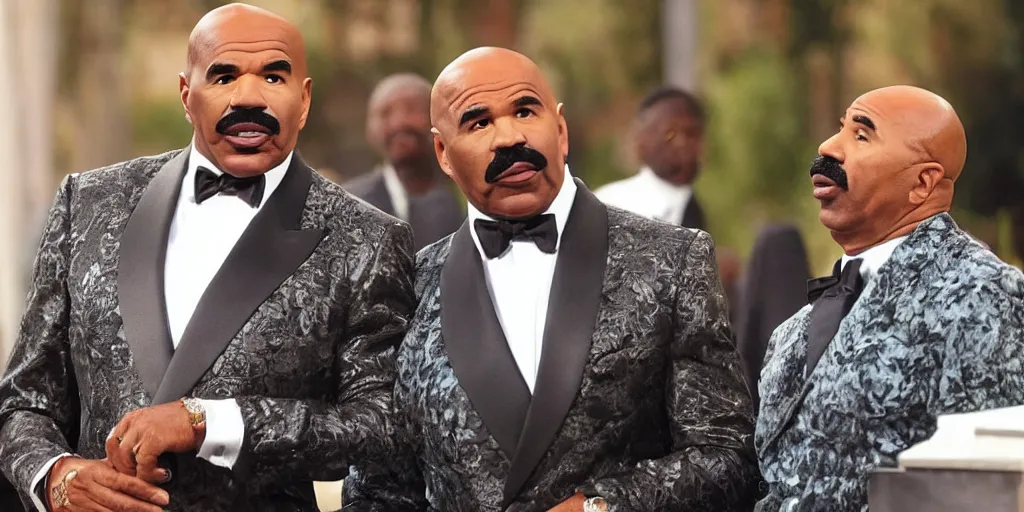 Prompt: Steve Harvey looking at an ugly looking old lady shocked