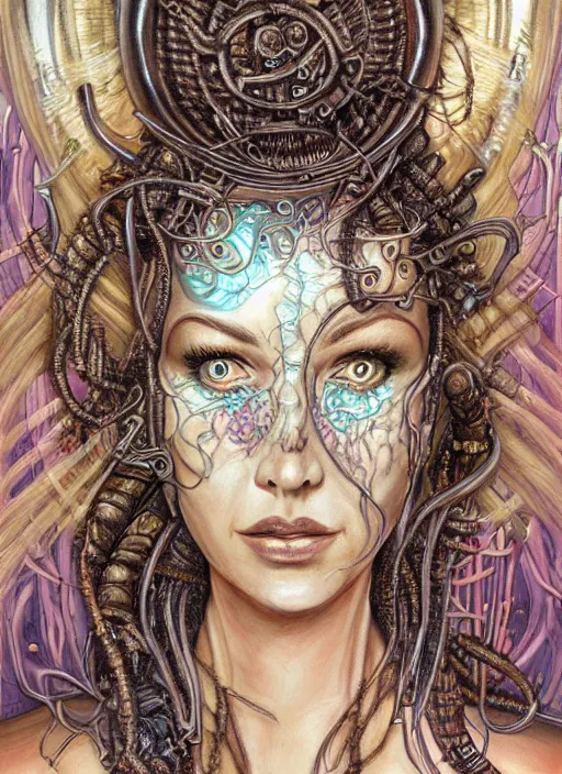 Prompt: biopunk genie portrait by julie bell, intricate biopunk patterns, detailed