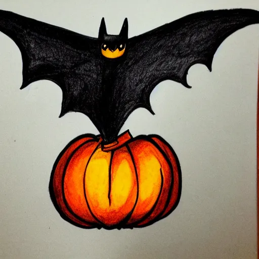 Image similar to white board drawing of a bat carrying a pumpkin