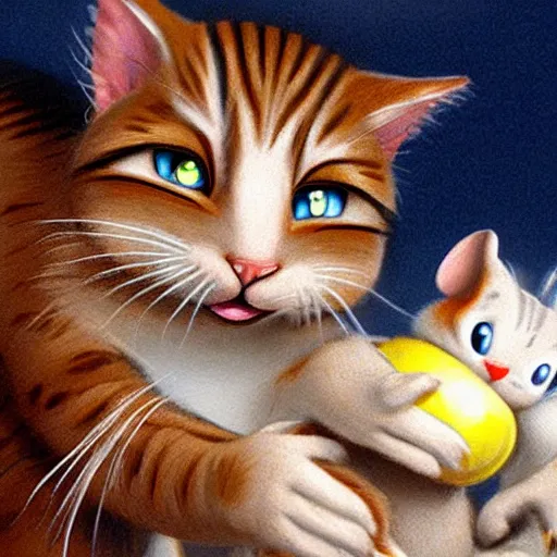 Prompt: hyper realistic tom the cat clutching jerry the mouse, both looking directly at the camera with bloodshot eyes