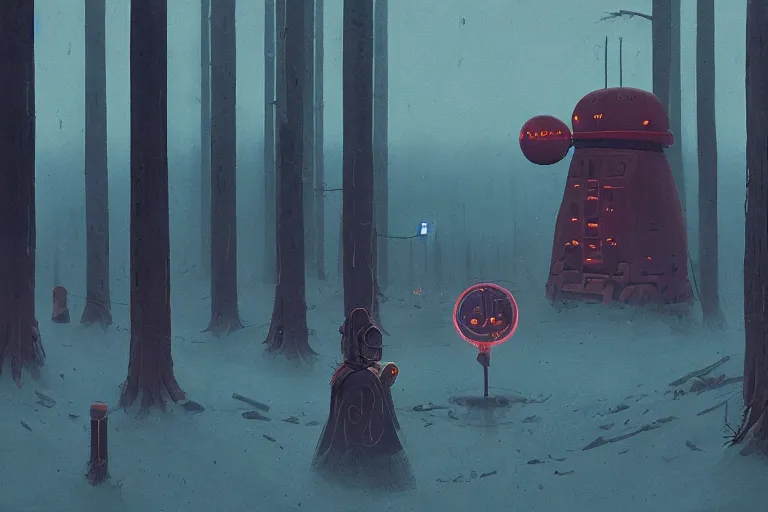 Image similar to a wizard cultist standing in the distance by simon stalenhag,