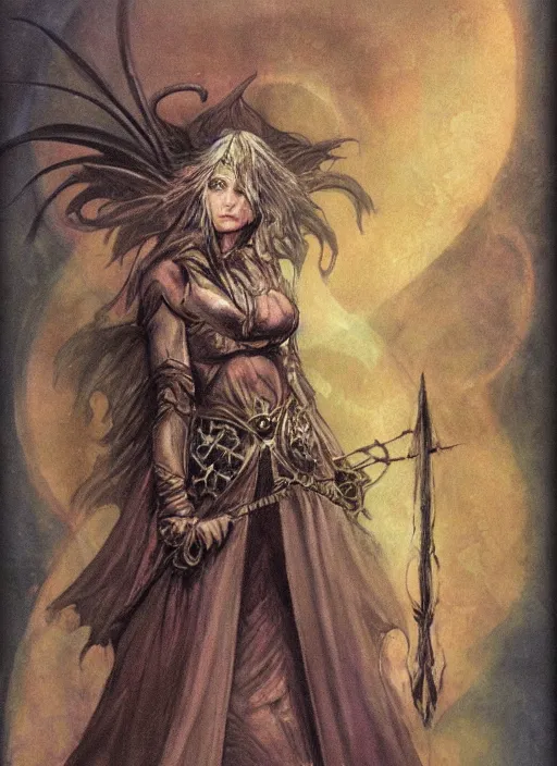 Image similar to portrait of young female sorceress of the endtimes, beautiful! coherent! dungeons and dragons character, by brian froud, strong line, night color, high contrast