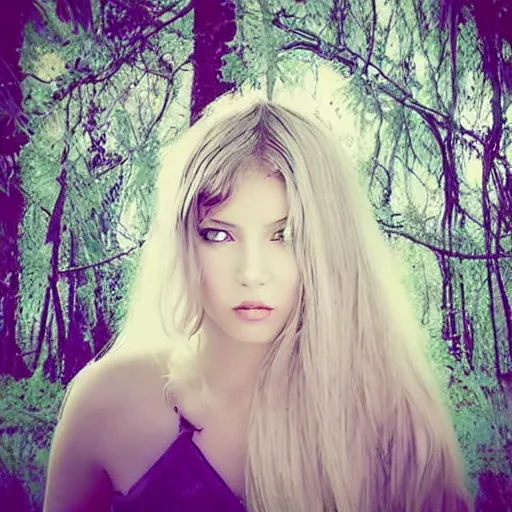 Image similar to “sensual fairy, blondhair, long hair, magical forest, artwork”