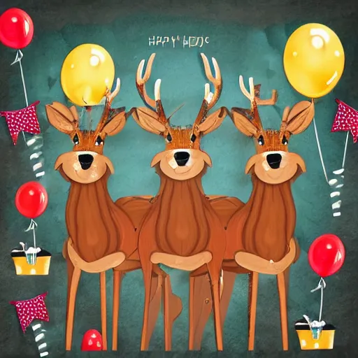 Prompt: three deers having a cool birthday party, photorealistic, highly detailed