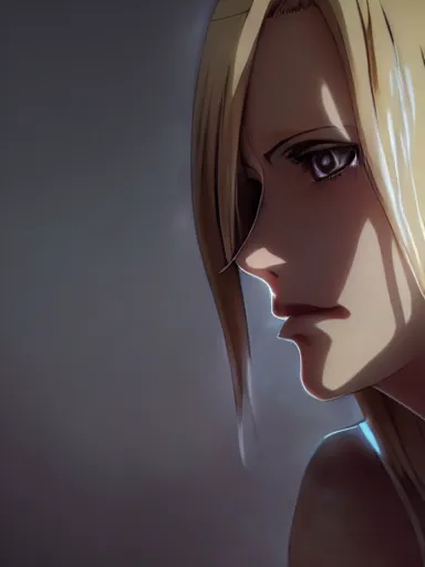 Prompt: annie leonhart with open toe heels standing wallpaper, anime screenshot, hyper realistic, pale skin, beautiful face, 1 0 8 0 p, extreme detail, detailed drawing, trending artstation, hd, fantasy, realistic lighting, sharp focus, backlit, attack on titan scenery, photorealism, octane render, cinematic lighting