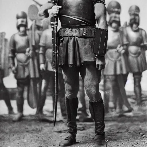 Image similar to photograph of a roman soldier in front of his army, ancient rome, photograph