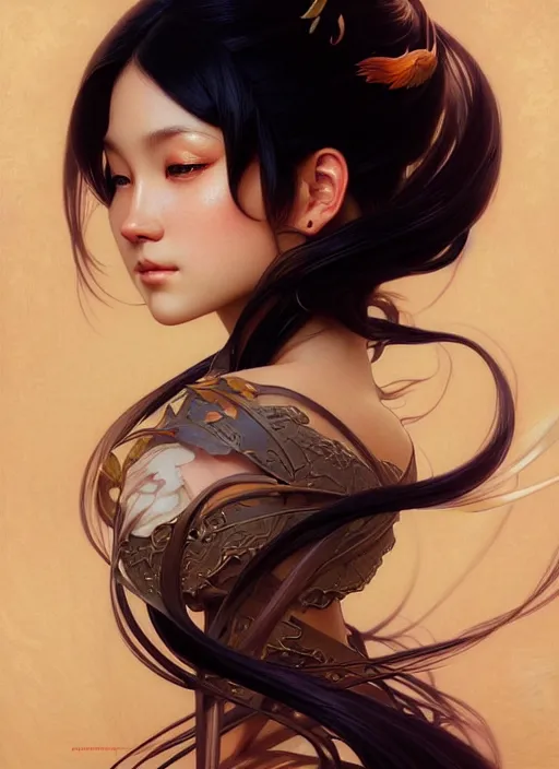 Image similar to portrait of ichigo, intricate, elegant, highly detailed, digital painting, artstation, concept art, smooth, sharp focus, illustration, art by artgerm, greg rutkowski, alphonse mucha, uang guangjian, gil elvgren, sachin teng, symmetry!!