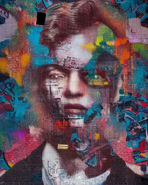 Image similar to a beautiful graffiti of a satellite view of an industrial city mixed with portrait photography by tristan eaton, glitches