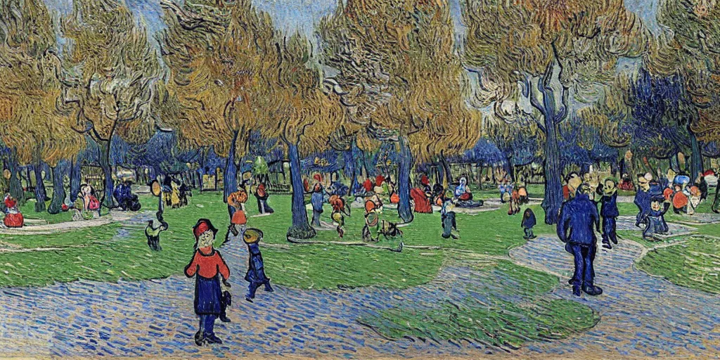 Prompt: highly detailed beautiful happy park, with childrens, by Van Gogh