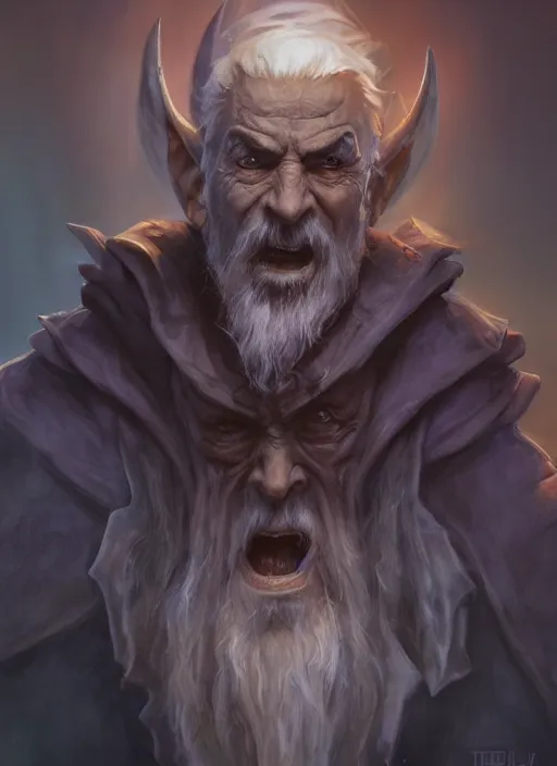 Prompt: old man looks like wizard + sorcerer + warlock, diablo digital concept art, going super saiyan, artwork by Tyler Edlin + Simon Bisley, artstation, very detailed facial structure, long beard, 8k