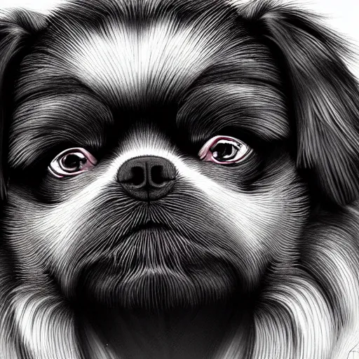 Image similar to A samurai pekingese dog, digital art, 8k, trending