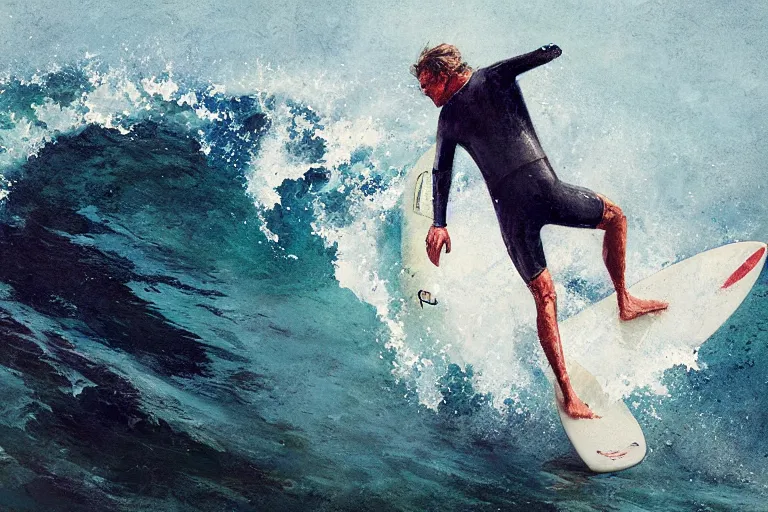 Image similar to portrait of surfer Tom Curren by Greg Rutkowski