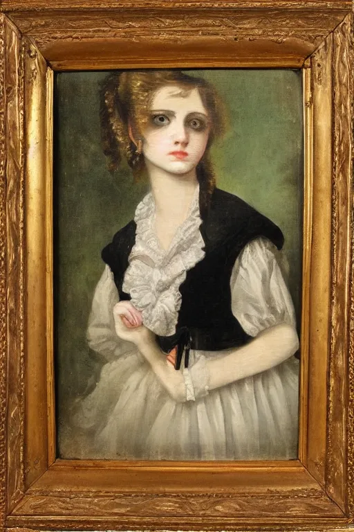 Image similar to a 19th century painting of an emo girl, 1800s romantic painting, young woman