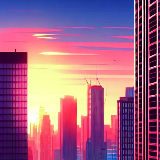 Prompt: high buildings, sunrise, scenery wallpaper aesthetic, anime style, closeup view, sharp focus, beautiful, cinematic, dramatic, super detailed and intricate, hyper realistic, 4 k render, by satoshi kon, by koson ohara, by darwyn cooke