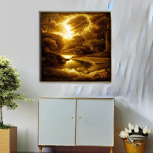 Image similar to a masterpiece hyper realistic prehistoric landscape, golden hour