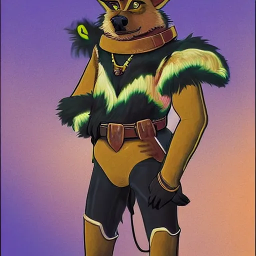 Image similar to beautiful professional art of a portrait an anthropomorphic black male wolf anthro furry fursona, in a 1 9 8 0 s style space mercenary uniform, heroic, art by jack kirby