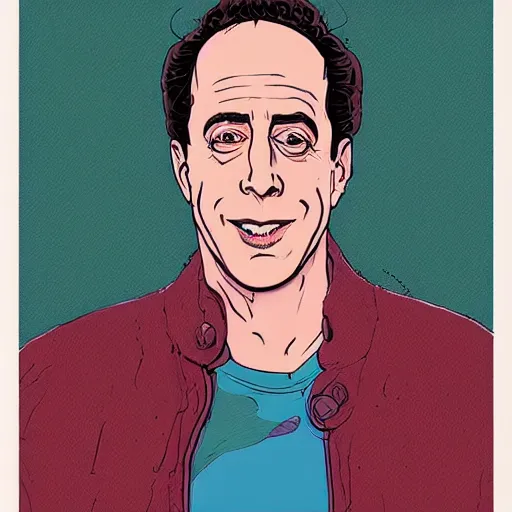 Prompt: a study of cell shaded portrait of jerry seinfeld 100000000000000000 concept art, llustration, post grunge, concept art by josan gonzales and wlop, by james jean, Victo ngai, David Rubín, Mike Mignola, Laurie Greasley, highly detailed, sharp focus, alien, Trending on Artstation, HQ, deviantart, art by artgem