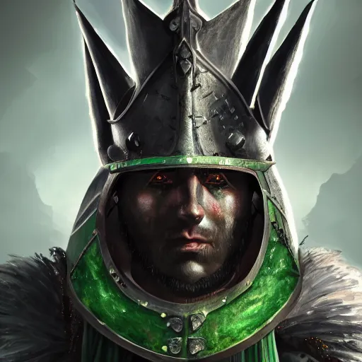 Image similar to an oil art close up portrait of young man, roma dark paladin, with grey green magic in style of dark souls character, gipsy man jester character design from ravenloft, 4 k, ultra detail, volumetric lighting, unreal engine, octane render