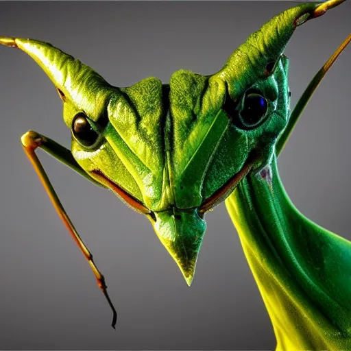 Prompt: stunning portrait of a green photorealistic mantis religiosa ; powerful front raptoriales!! ; hard predatory look ; d & d rogue ; flat triangle!! - shaped head with thin!! thread - like antennae ; concept art ; artstation ; 8 k ; wallpapers ; heavy contrast ; cinematic art ; cgsociety ; art by greg rutkowski