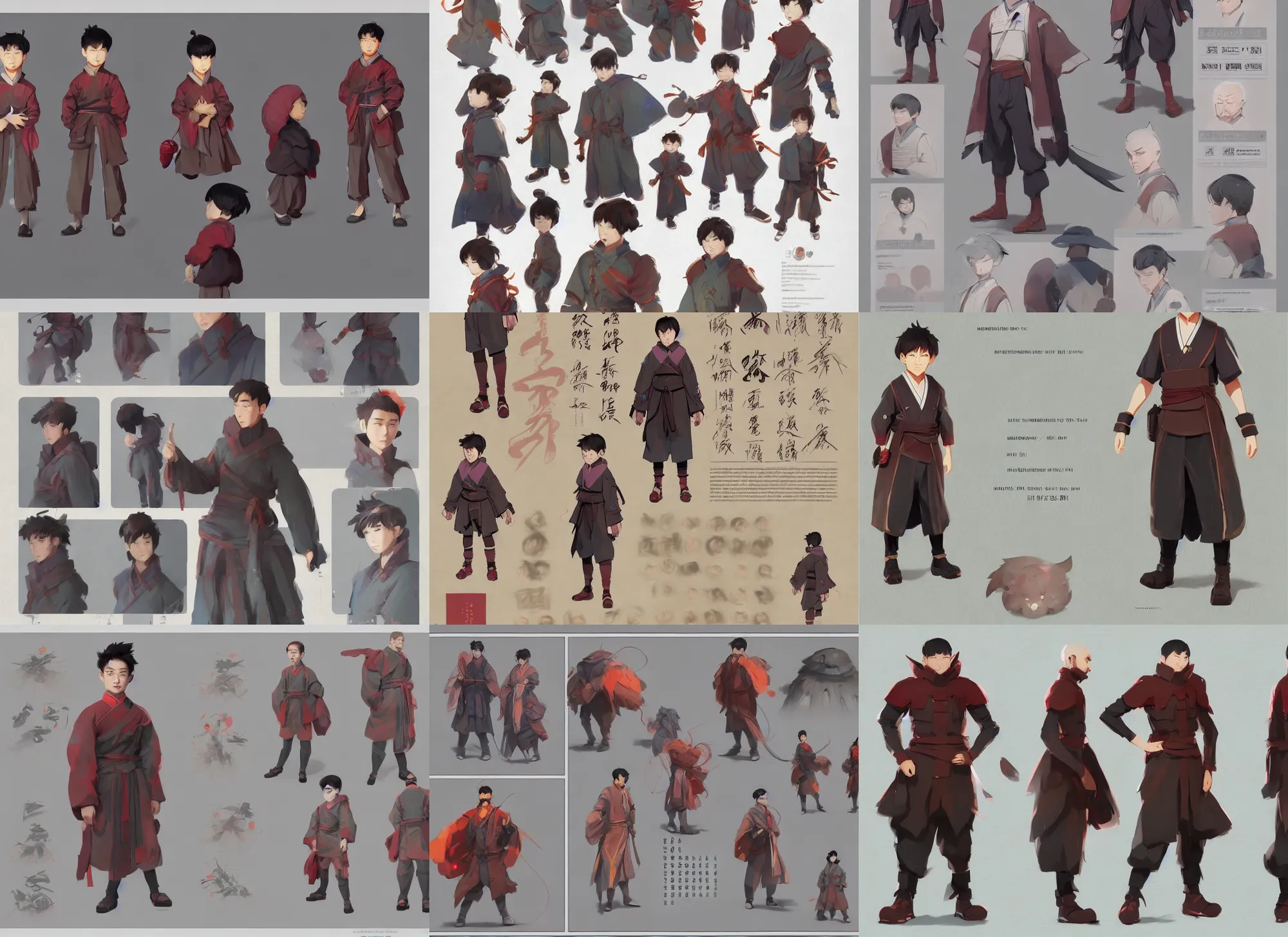 Prompt: character sheet for a cute chinese boy, dynamic color, for genshin impact by greg rutkowski, by studio ghibli, digital art, trending on artstation, hd, 8 k, highly detailed, good lighting, beautiful, masterpiece