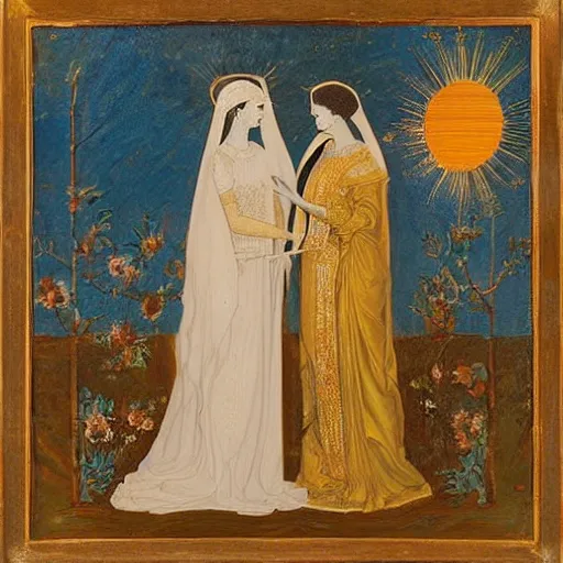 Prompt: the marriage of the moon and the sun, ghospel painting, renascentist