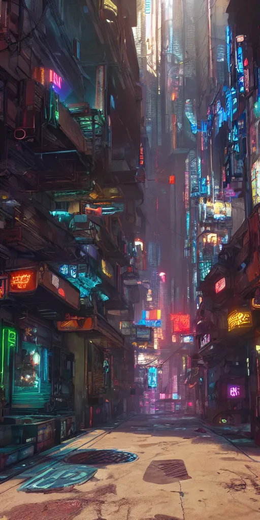 Image similar to cyberpunk alley, brian despain, 8 k, raytracing, unreal engine 5,