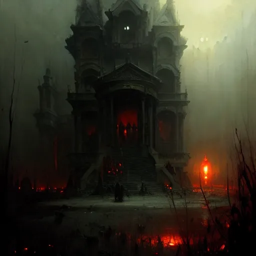 Image similar to hell, horror scene, eerie atmosphere, by greg rutkowski and gaston bussiere, intricate, detailed, photorealistic imagery, artstation